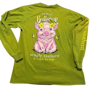 Simply Southern Olive Pig Long Sleeve Tee Size Medium Chin Up Buttercup